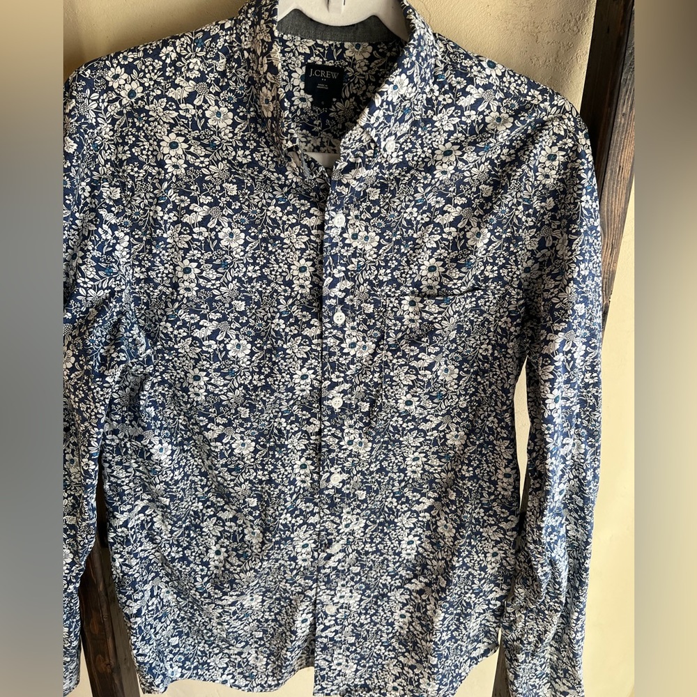 J. Crew Blue and White Floral Button Down Shirt